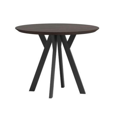 wooden round table with metal structure with ebony top