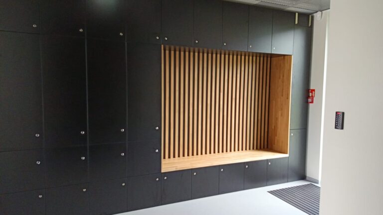 Black fronts and laths wall paneling in Osuchy museum - close-up on details