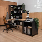home office desk with mobile printer cabinet