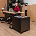 Electric desk with height memory and pedestal for office accessories