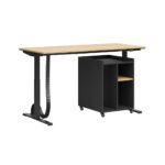 Height adjustable desk for office complete with high pedestal for accessories and documents