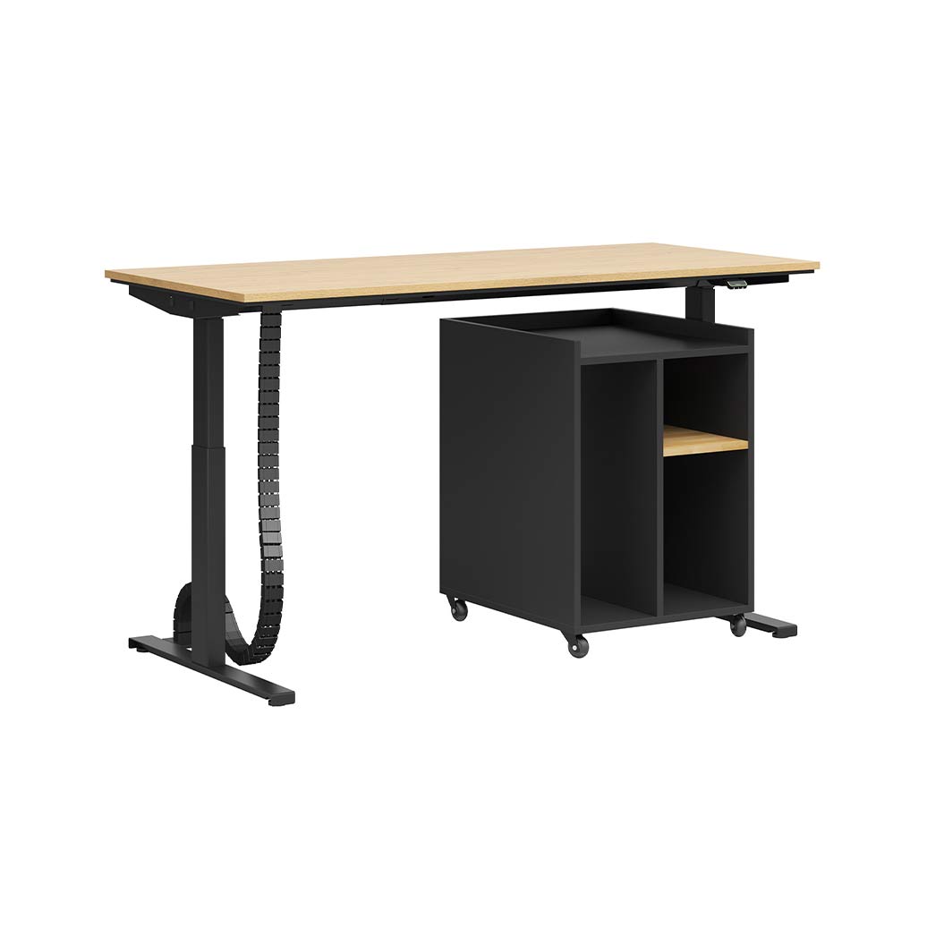 Adjustable height desk and printer cabinet