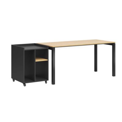 desk with imitation wood top and mobile pedestal