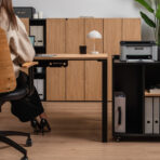 imitation wood desk with printer pedestal