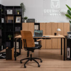 imitation wood desk with printer cabinet for elegant office