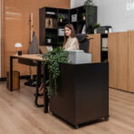 desk with metal structure and printer cabinet