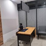 open space office with brick