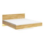 Wooden double bed, white for bedroom with levitation effect