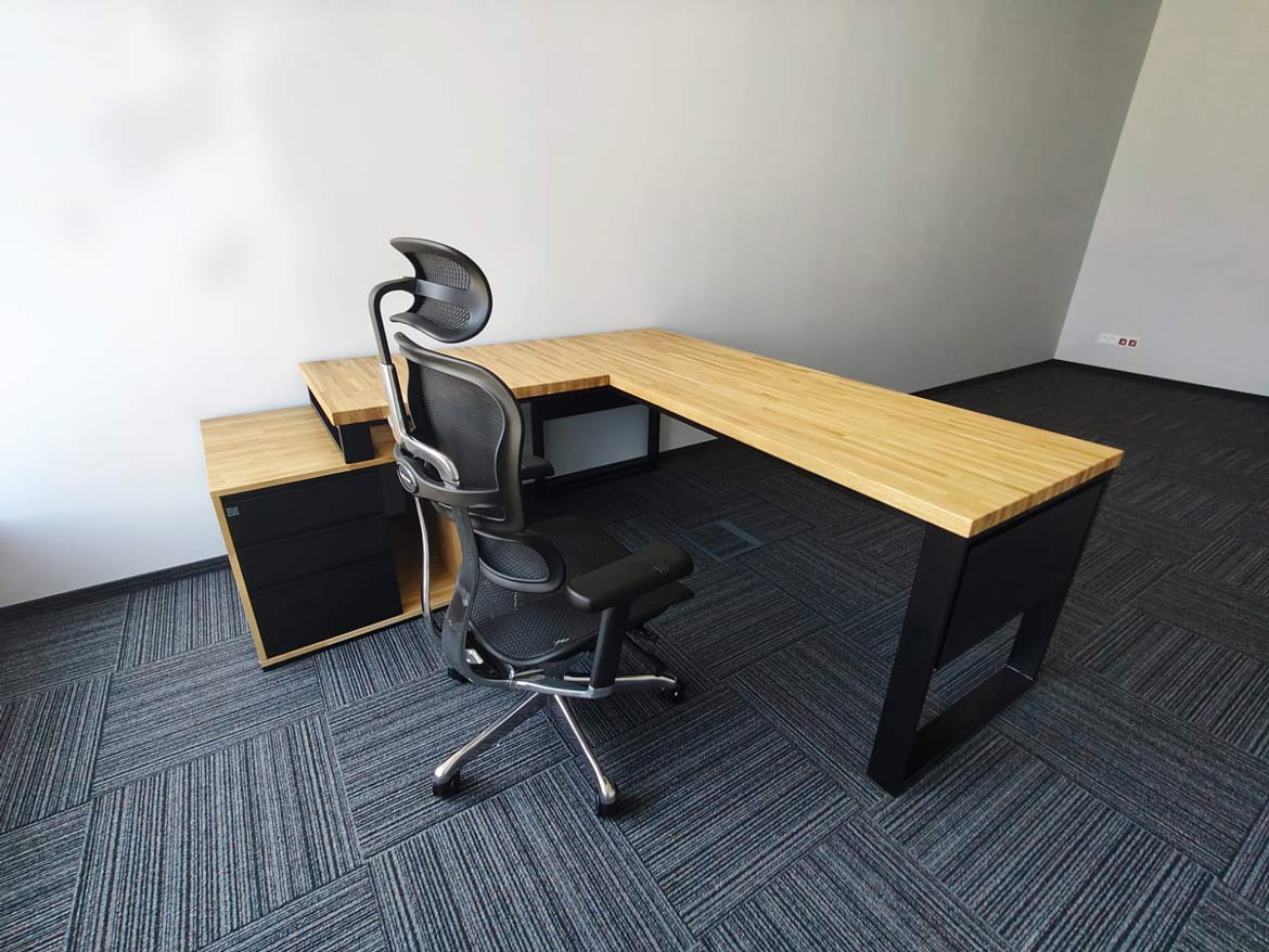 Corner desk with pedestal for Compal company in Czeladź