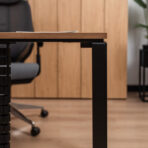 sturdy office desk with woodgrain finish