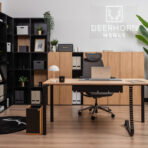 set of office furniture with shelves and lockable cabinets