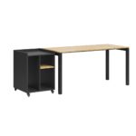 Work desk with mobile cabinet on wheels for documents, accessories and office equipment