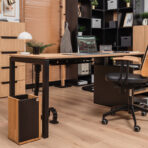 computer desk with pedestal and black metal frame