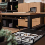 corner desk with a pedestal made of laminated board