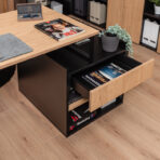 desk with pedestal and large drawer for company materials