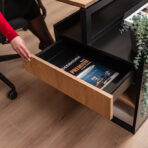 Desk with pedestal on metal frame for modern interiors