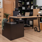 desk with built-in storage modulus in oak-black
