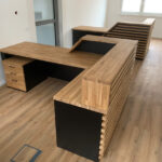 Two reception counters with fins for SenCom GmbH in Feldkirchen-Westerham near Munich, Germany