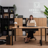 modular office furniture with black bookcases