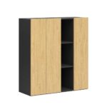 Tall office dresser with lockable doors and open shelves
