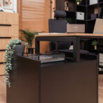 set of desk with pedestal in natural oak decor