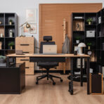 office furniture set in oak and black color