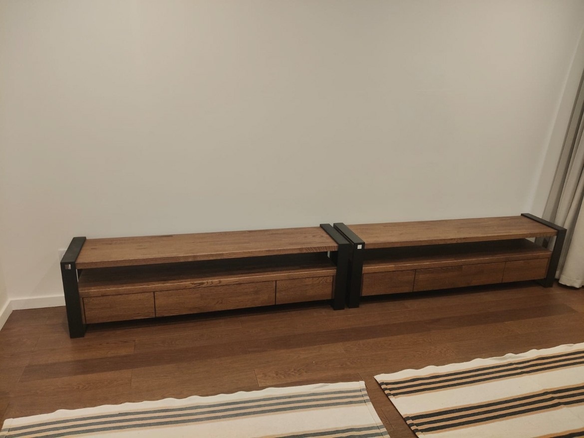 Two RTV cabinets in cuban cigaro wood color for the apartment of Mrs. Lucyna in Lublin