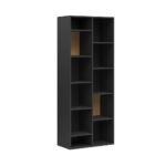 Standing office bookcase for documents and office supplies black with woodgrain inserts