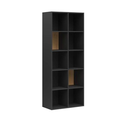 wide bookcase with symmetrical shelves