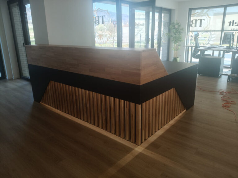 Illuminated reception counter for a tax consultancy office in Germany