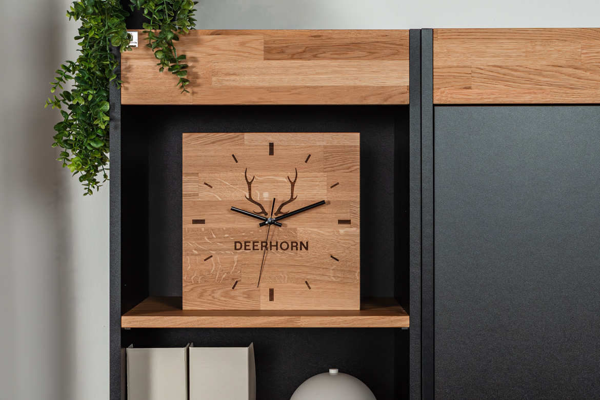 wooden-clock-with-company-logo wooden clock with the company logo