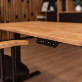 solid oak tabletop with visible grain and rounded edges