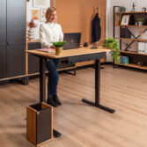 electric desk with a control panel and setting memory under the solid wood tabletop