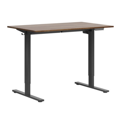 Adjustable desk with a dark "Cuban Cigaro" tabletop