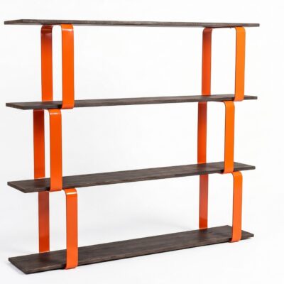 Asymmetrical orange bookcase for the office