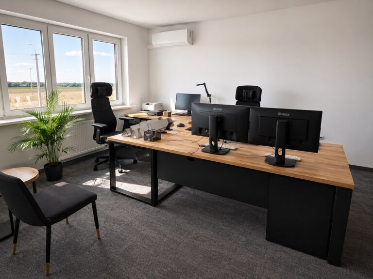 Quantum Innovations desks with oak tops near Warsaw