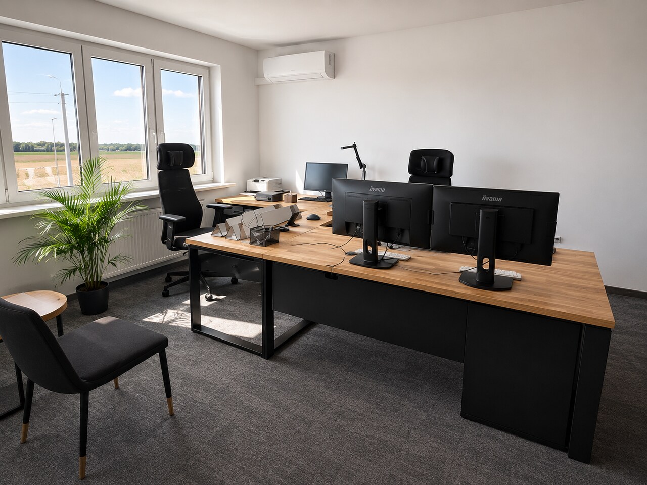 Quantum Innovations desks with oak tops near Warsaw