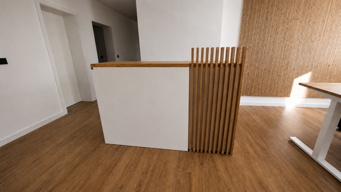 Reception desk with wooden slats for a law firm in Bamberg (Germany)