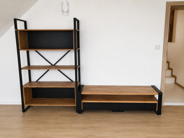 A bookshelf and TV cabinet for the attic office of Mr. Michał from Kraków