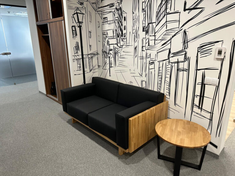 A two-seater sofa and a coffee table for Bezpieczny Wynajem in Warsaw