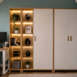 wall-mounted cabinetry with LED lighting