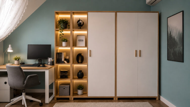 wall-mounted cabinetry with LED lighting
