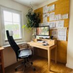 Wooden desk with drawers and an extension for a home office