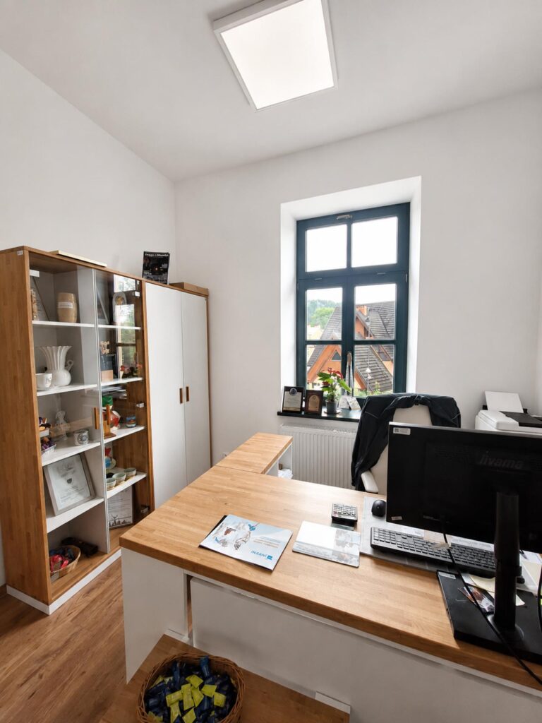 Large corner desk with a wooden top