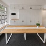 Large office desk with wood