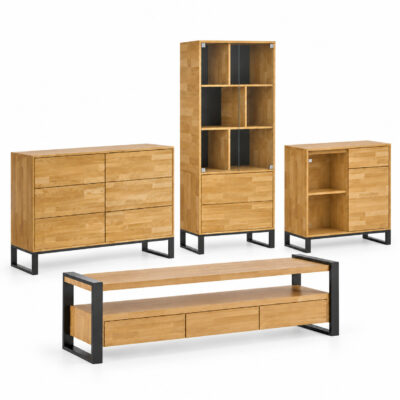 6-drawer chest made of oak and black particleboard