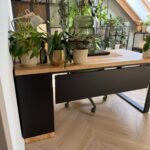 Home Office Design with Plants and an Oak Desk