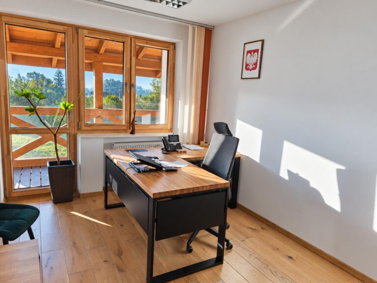 Corner desk with an oak tabletop for a public institution's office