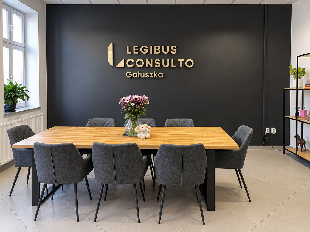 A conference table for eight people at a law firm in Katowice